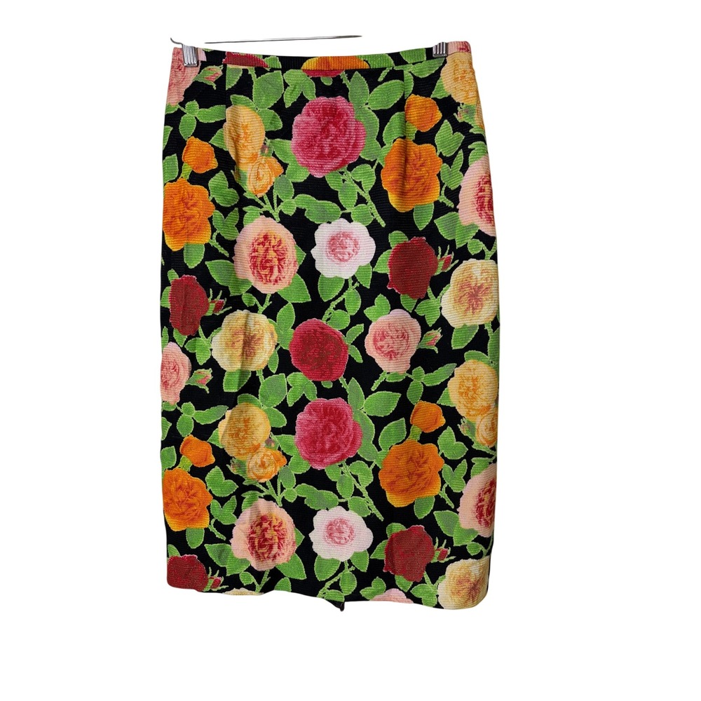 Emanuel Ungaro Paris Floral Rose Print Pencil Skirt Made in Italy Vintage Sz 42
